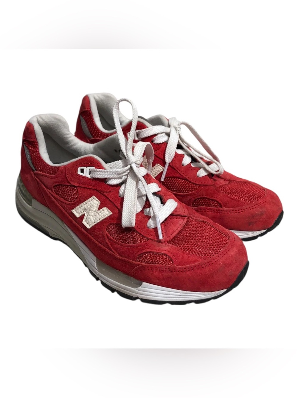 Kith x New Balance Red Suede & Mesh Sneakers with White N Logo